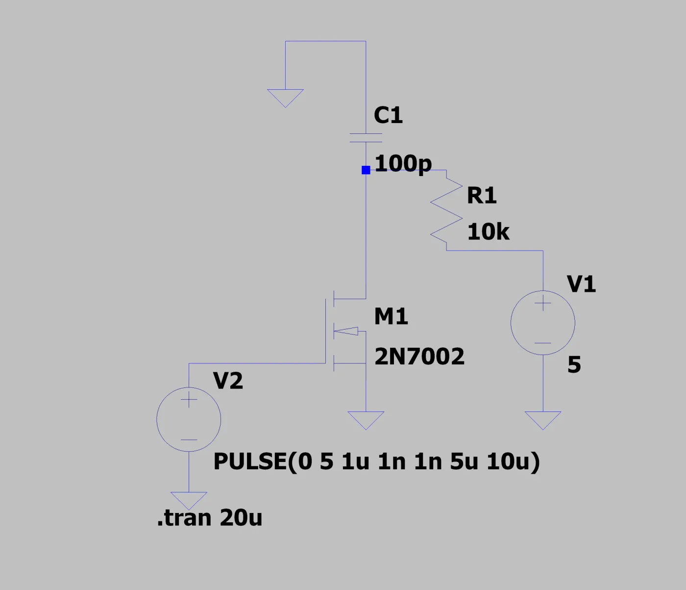 NMOS + 10k pull-up schematic (2N7002, Cload = 100pF)